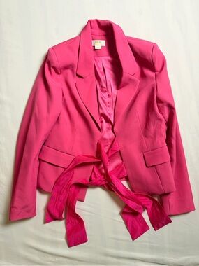 Anthropologie Maeve Bright Pink Women's Tailored Blazer with Tie Waist